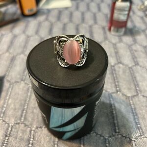 Elegant Silver and Pink Cat’s Eye Gemstone Adjusting Ring